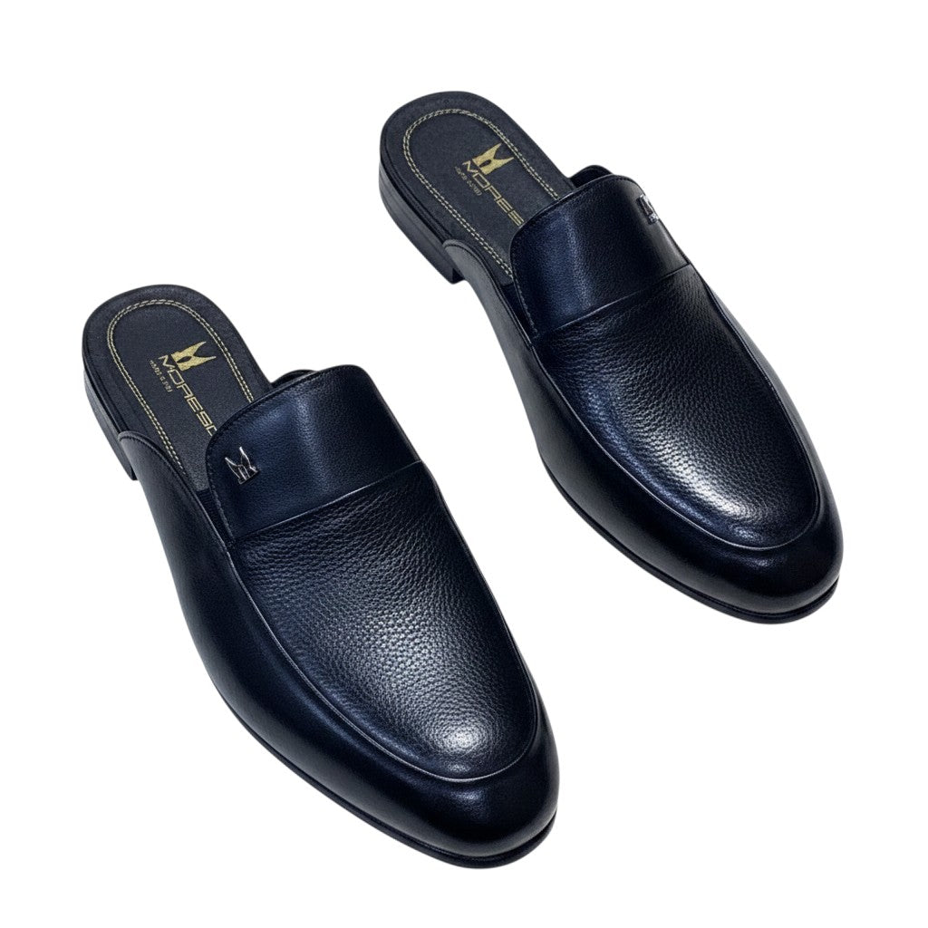 Navy Blue Pebbled Leather Penny Mule