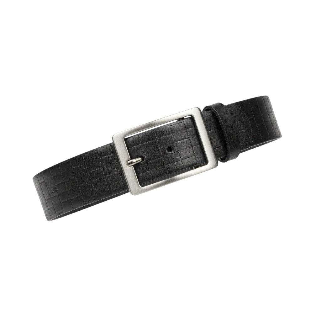 Black Leather Arched Antique Silver Buckle Belt Men's