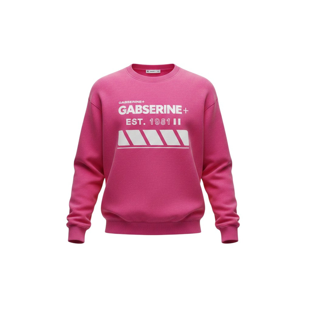 Men's Hot Pink Typography Stripe Crew Neck Sweatshirt