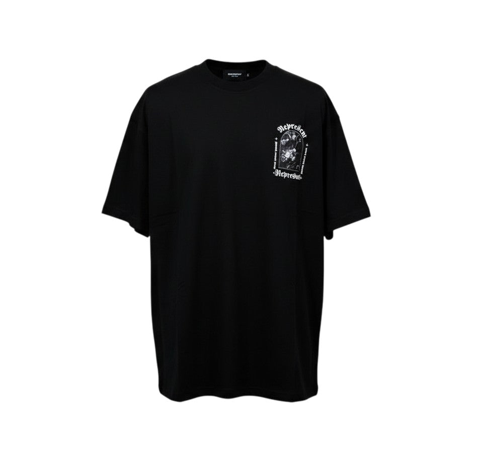 Represent Gothic Floral Graphic Oversized Tee – Black