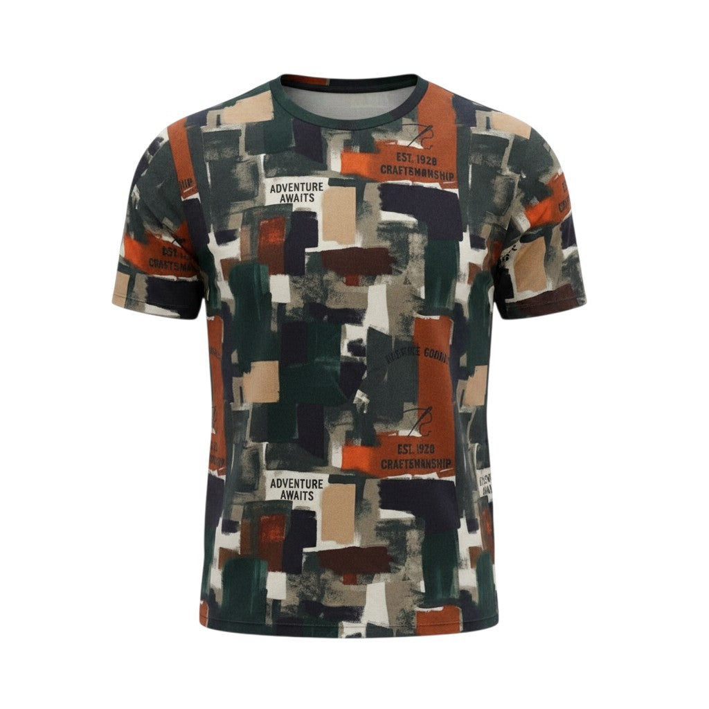 Men's Patchwork Graphic Print Oversized Round Neck Tee