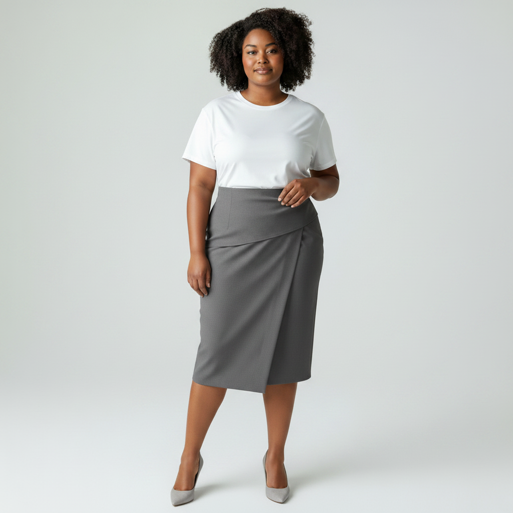 Women's Charcoal Grey Ruched Wrap-Detail Pencil Skirt