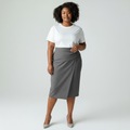 Women's Charcoal Grey Ruched Wrap-Detail Pencil Skirt