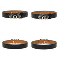 Black Leather Silver Abstract Flame Buckle Men's Belt