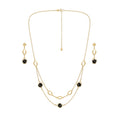 Gold Double-Strand Crystal and Black Bead Jewelry Set