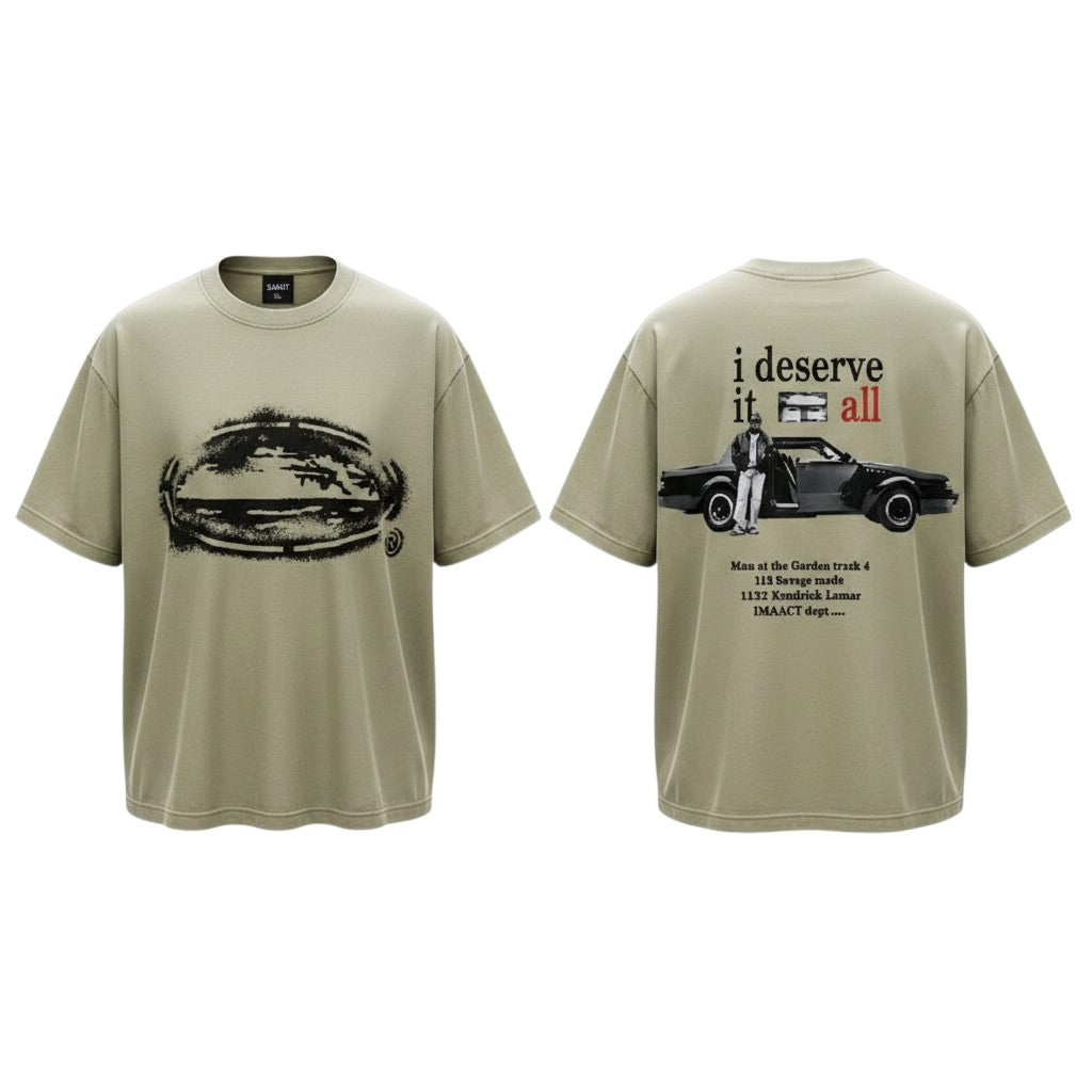 Men's Beige "I Deserve It All" Oversized Graphic Tee