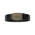 Black Monogram Embossed Leather Statement Buckle Belt Men's