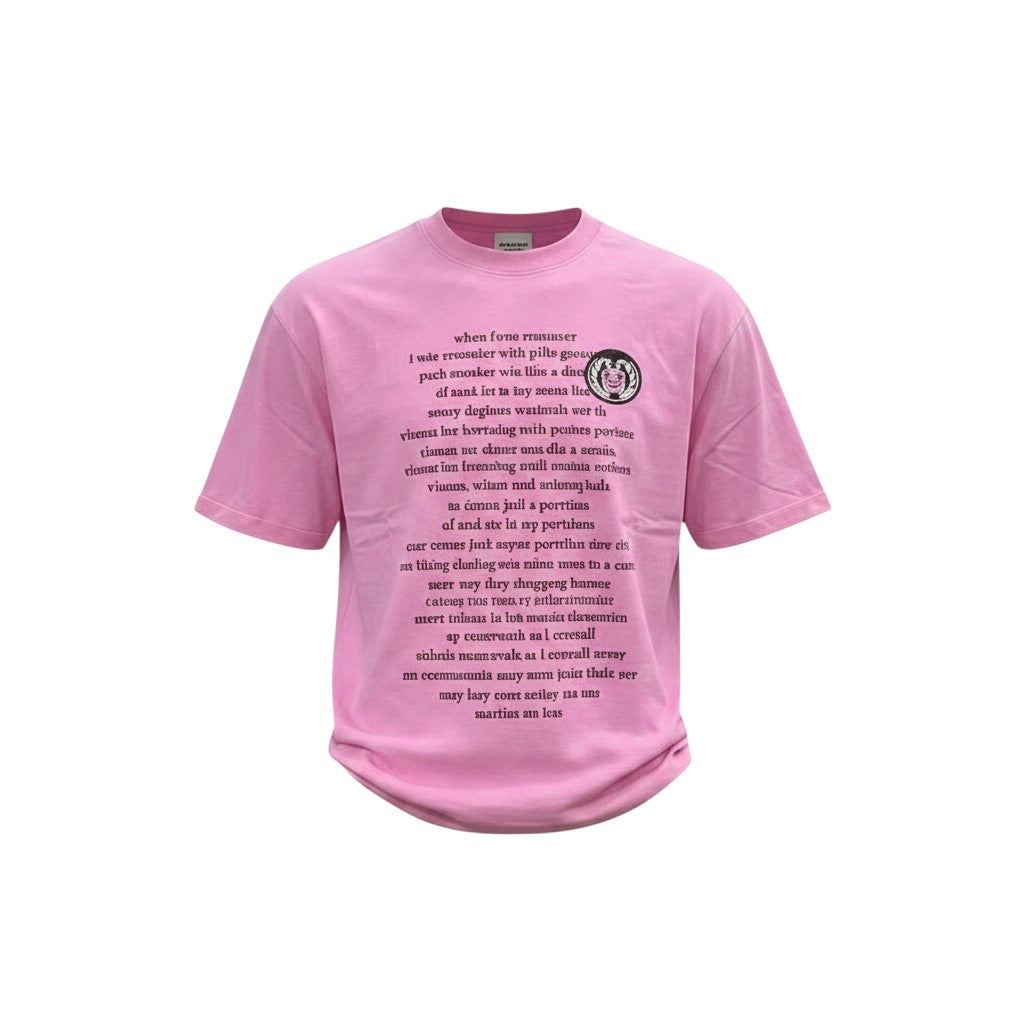Pink All-Over Text Print Oversized Tee