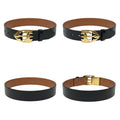 Black Leather Gold Flame Trident Buckle Men's Belt