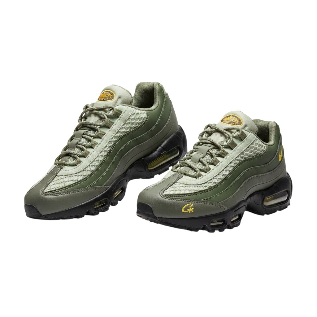 Men's Olive Green & Sage Air-Cushion Low-Top Sneakers with Yellow Accent