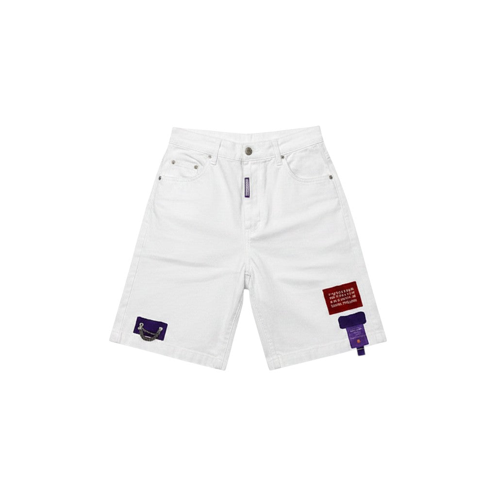 Men's White Cargo Patch Denim Shorts
