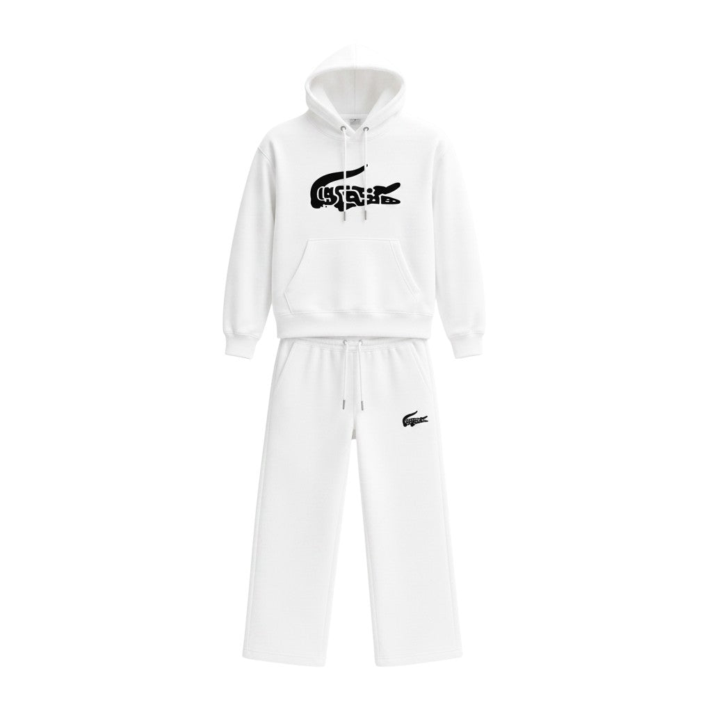 Croc Logo Hoodie & Jogger Tracksuit Set – White
