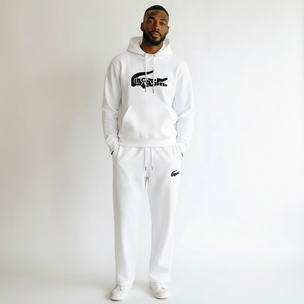 Croc Logo Hoodie & Jogger Tracksuit Set – White