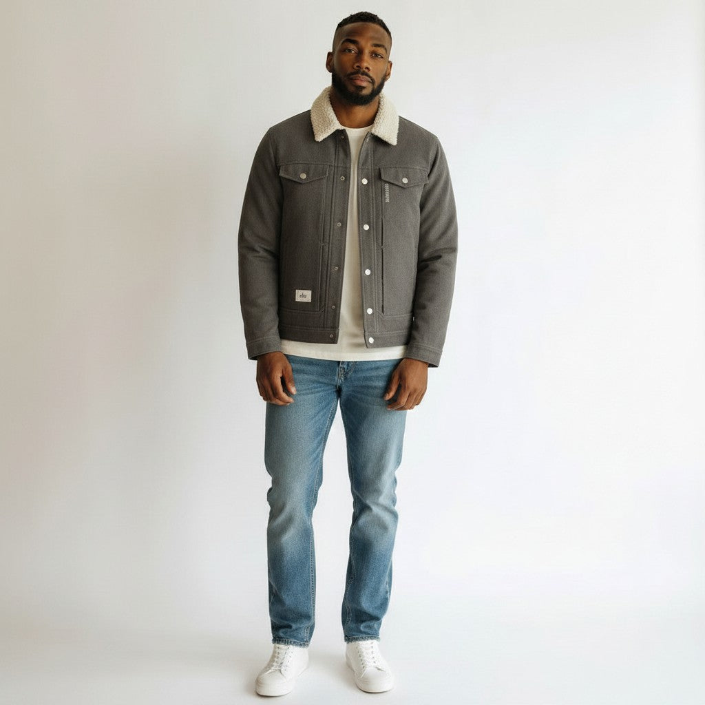 Men's Brown Corduroy Sherpa Collar Snap-Button Jacket