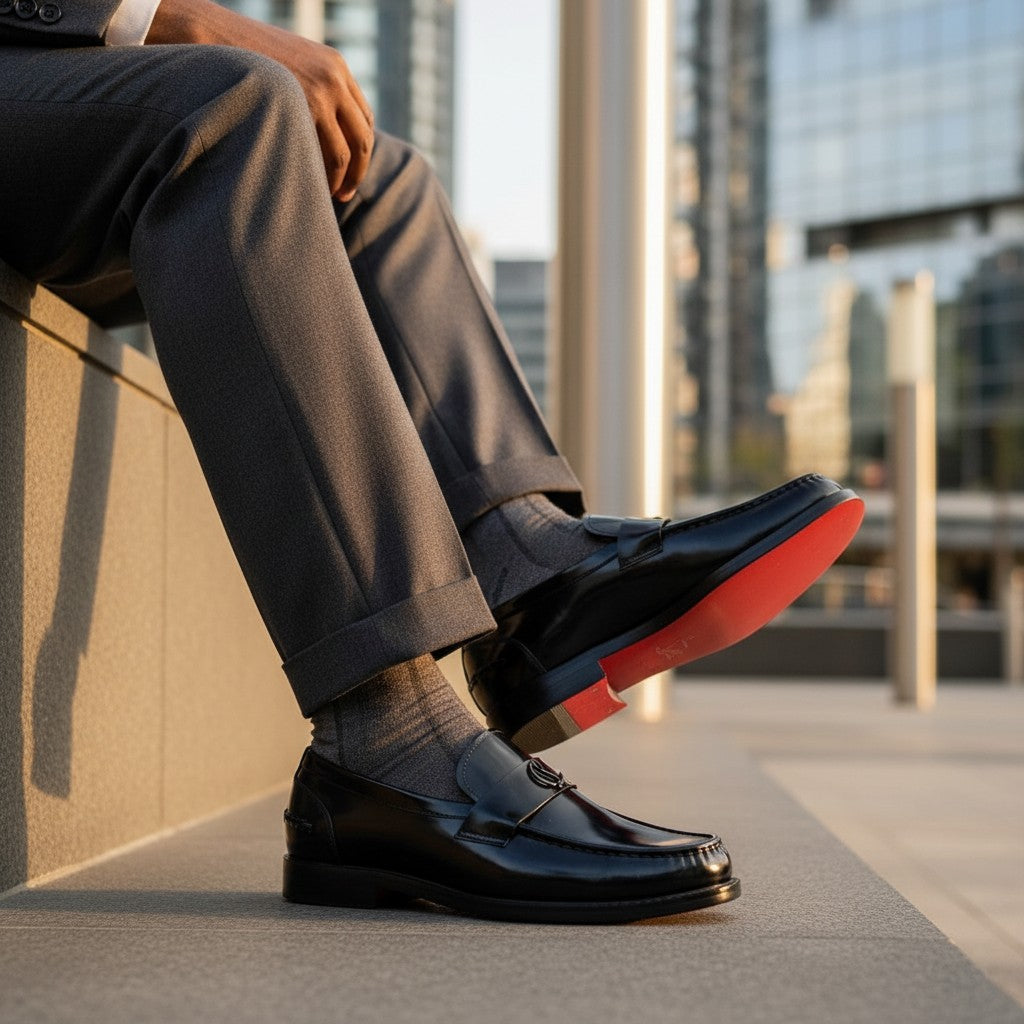 Black Patent Leather Red-Sole Logo Dress Loafer