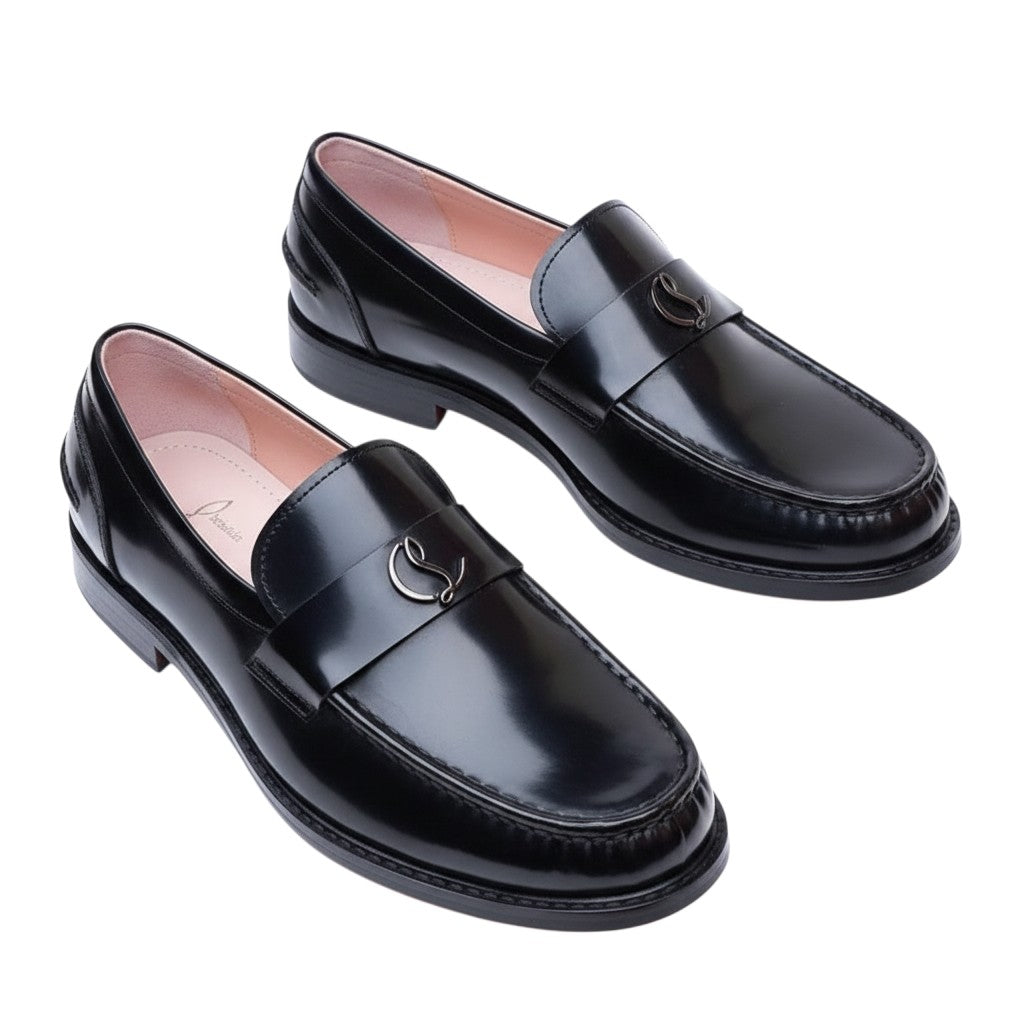 Black Patent Leather Red-Sole Logo Dress Loafer