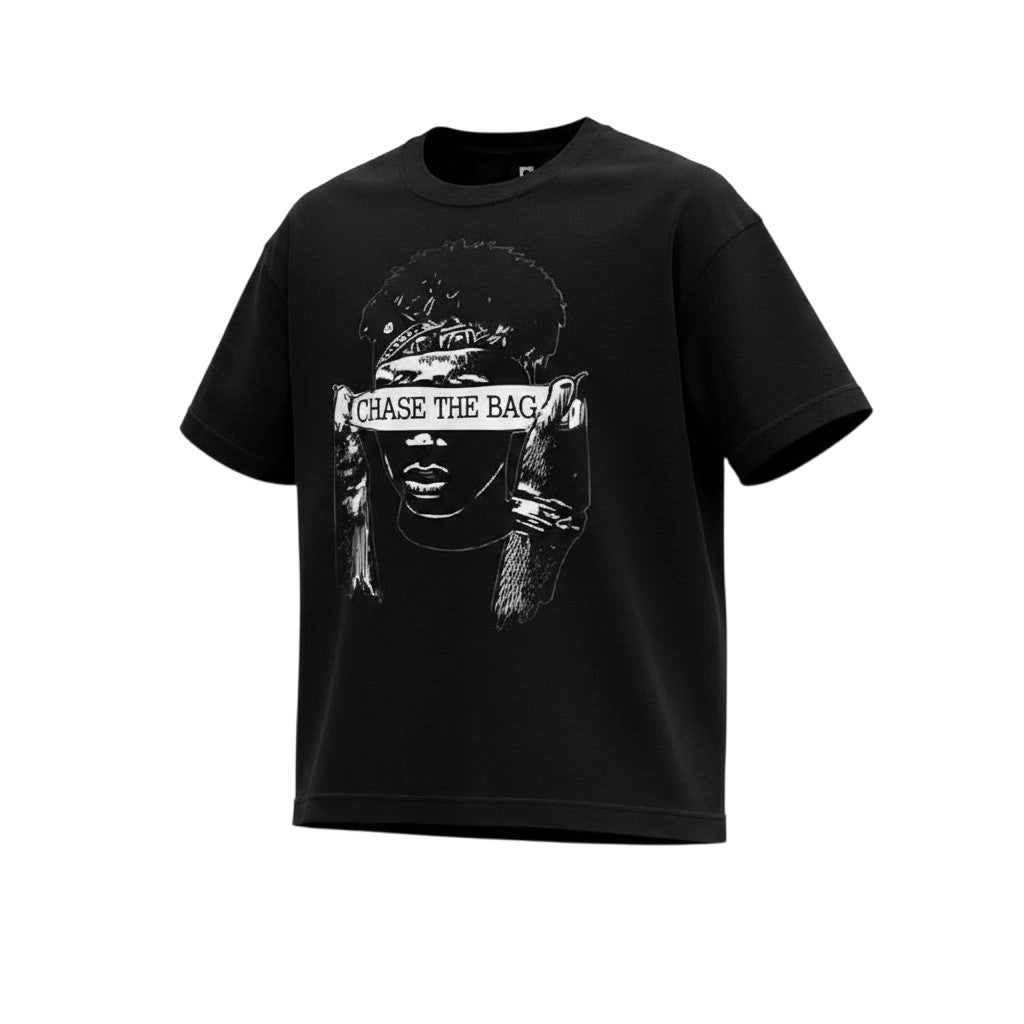 Men's Black Chase The Bag Graphic Oversized T-Shirt