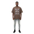 Men's Chocolate Brown Oversized Graphic Tee – Skull Print