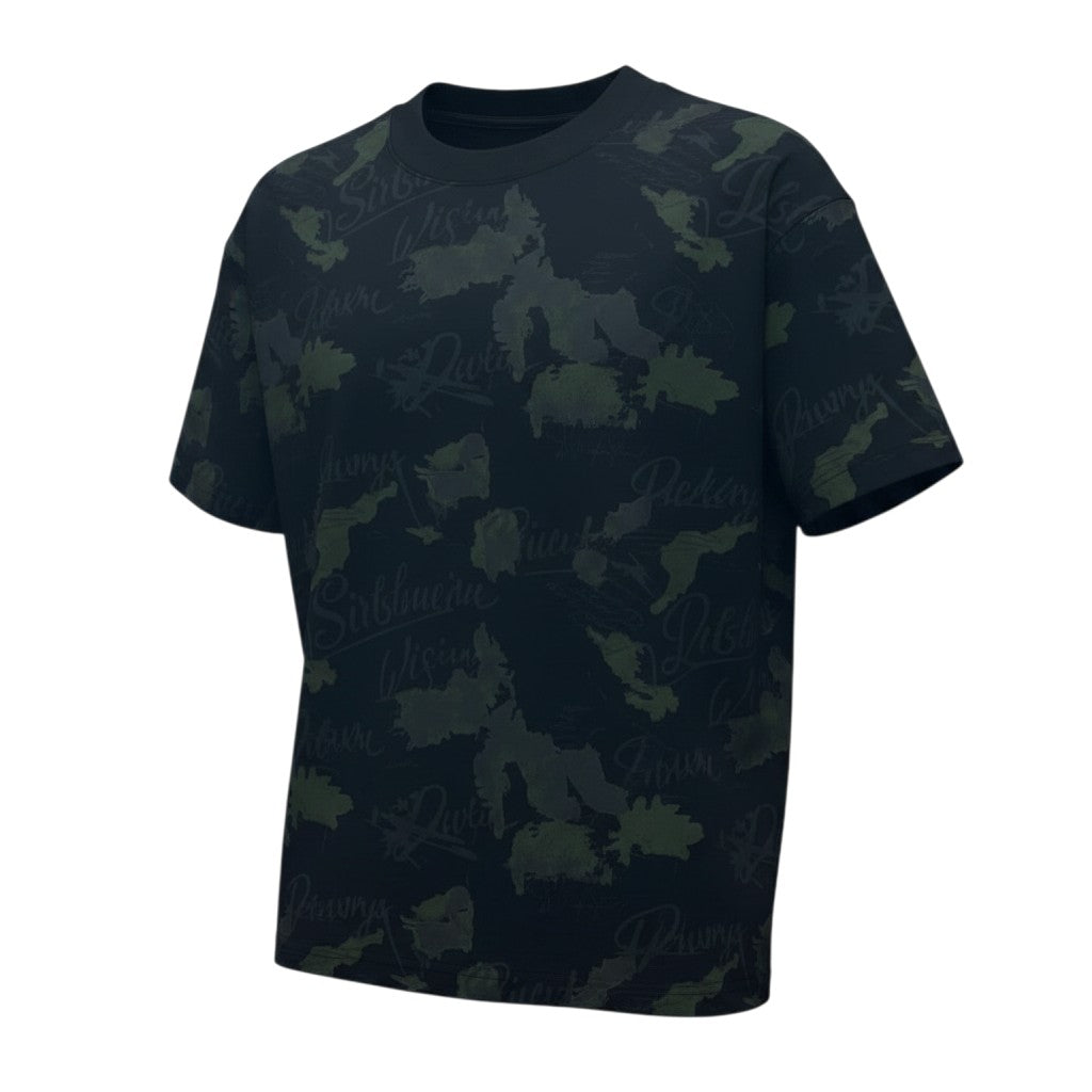 Men's Dark Green Oversized Round-Neck Tee