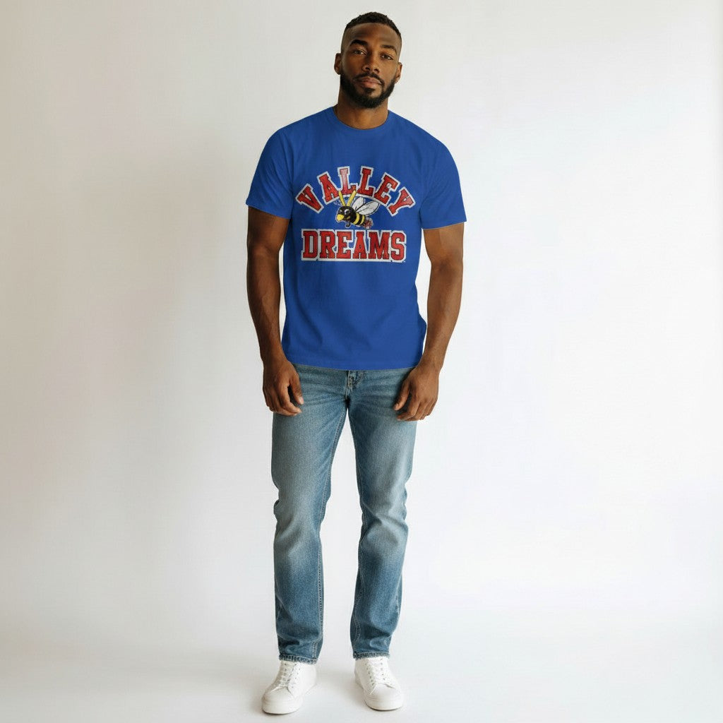 Men's Blue Collegiate Bee Mascot Short-Sleeve Tee