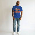 Men's Blue Collegiate Bee Mascot Short-Sleeve Tee