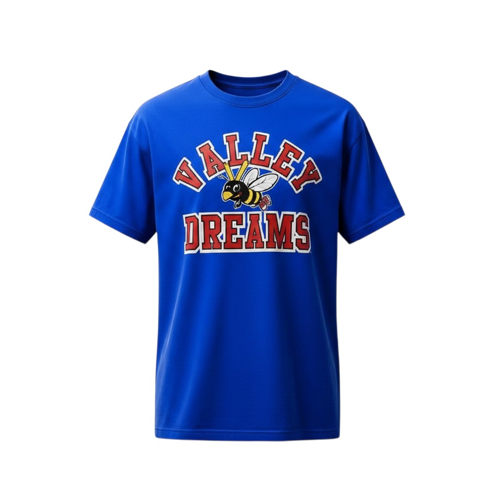 Men's Blue Collegiate Bee Mascot Short-Sleeve Tee