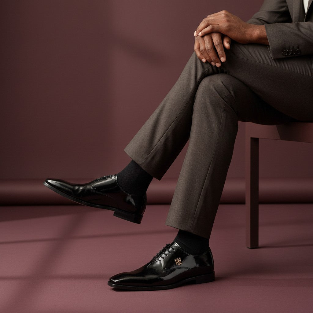 Square-Toe Patent Penny Loafer Black Silver