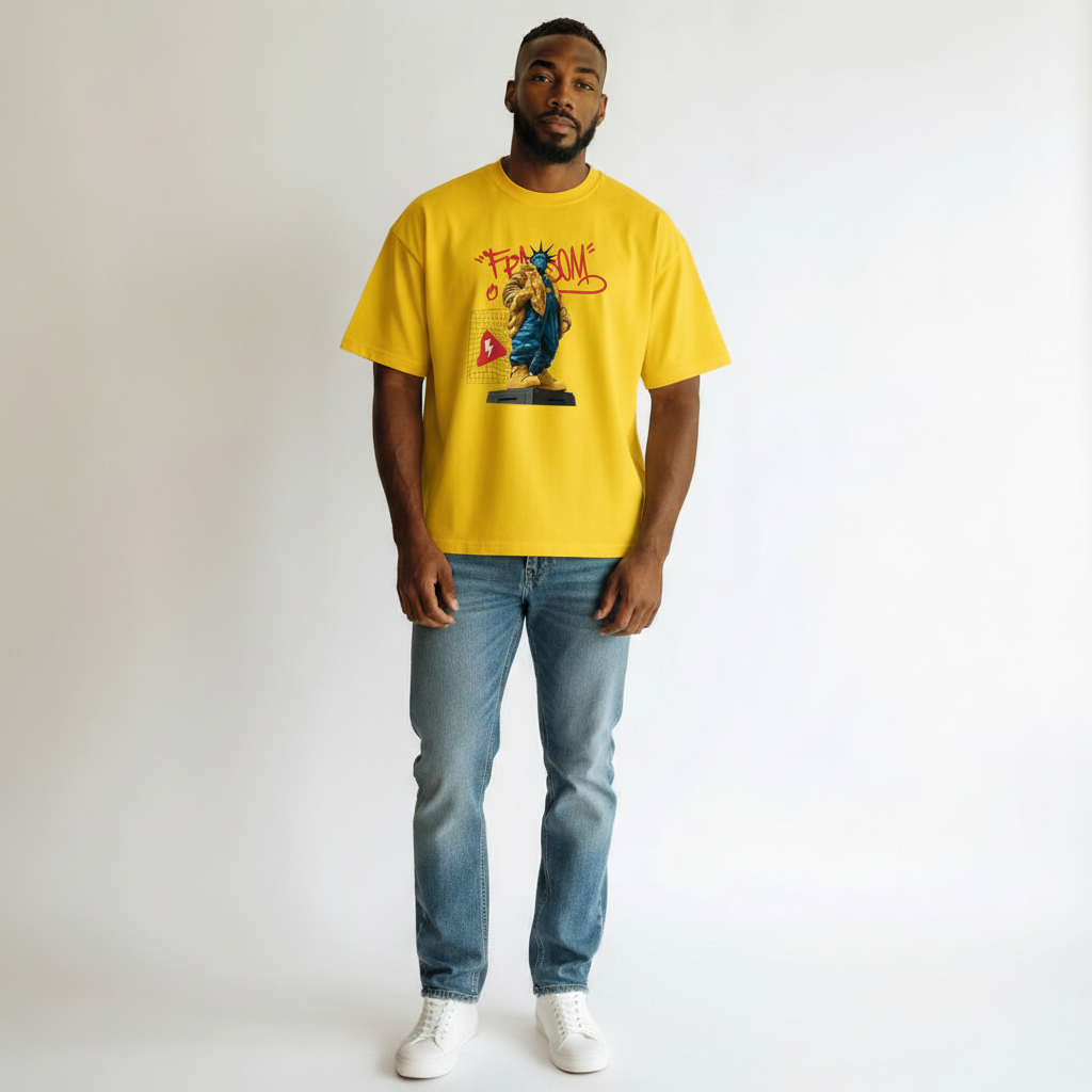 Men's Yellow Freedom Graphic Oversized T-Shirt