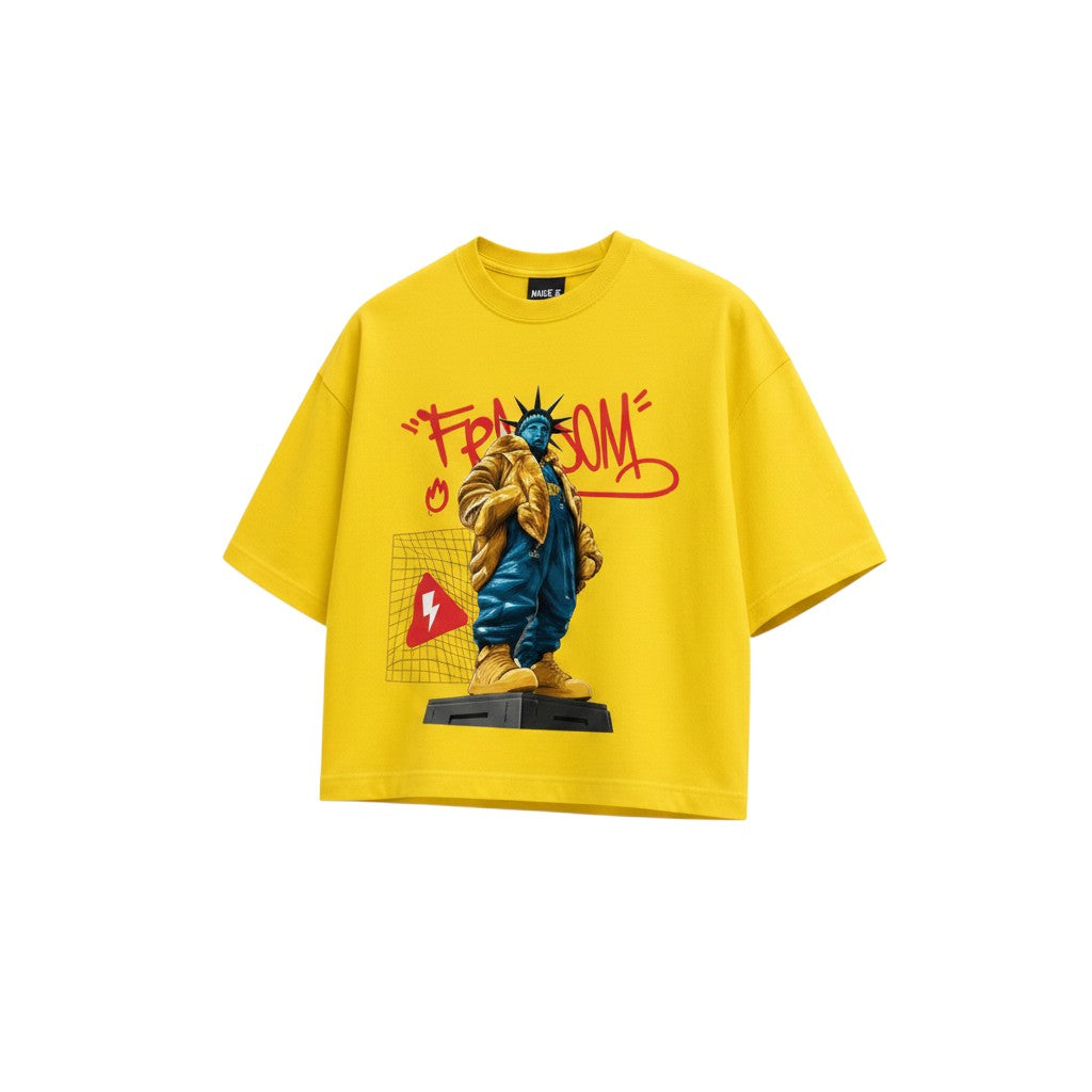 Men's Yellow Freedom Graphic Oversized T-Shirt