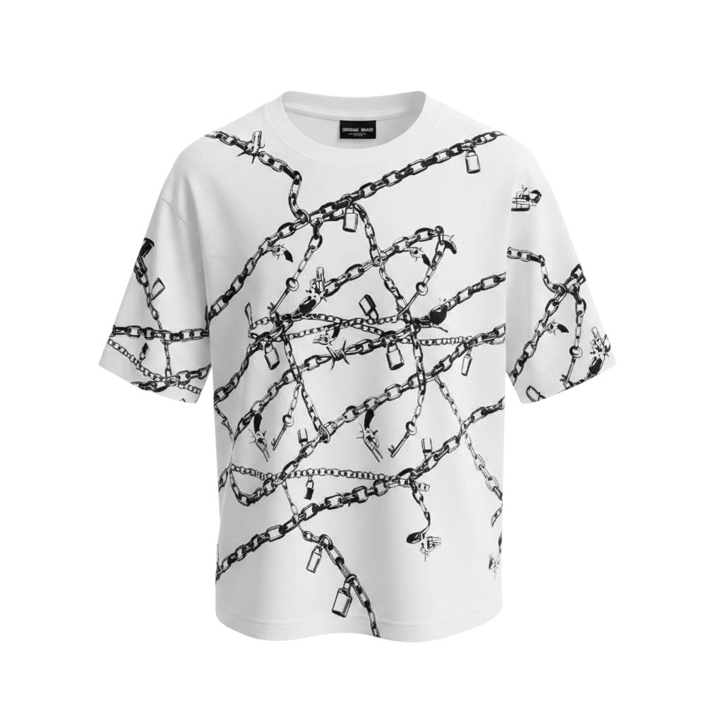 White Chain-Print Polo Shirt
