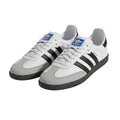 Men's White Leather Low-Top Sneakers with Black Side Stripes and Gum Sole