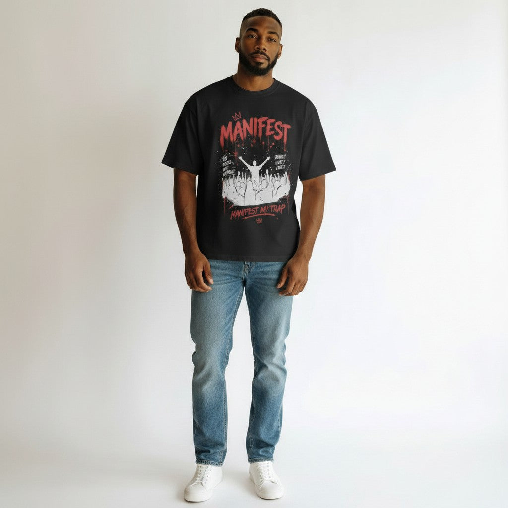 Men's Black Manifest Graphic Oversized T-Shirt