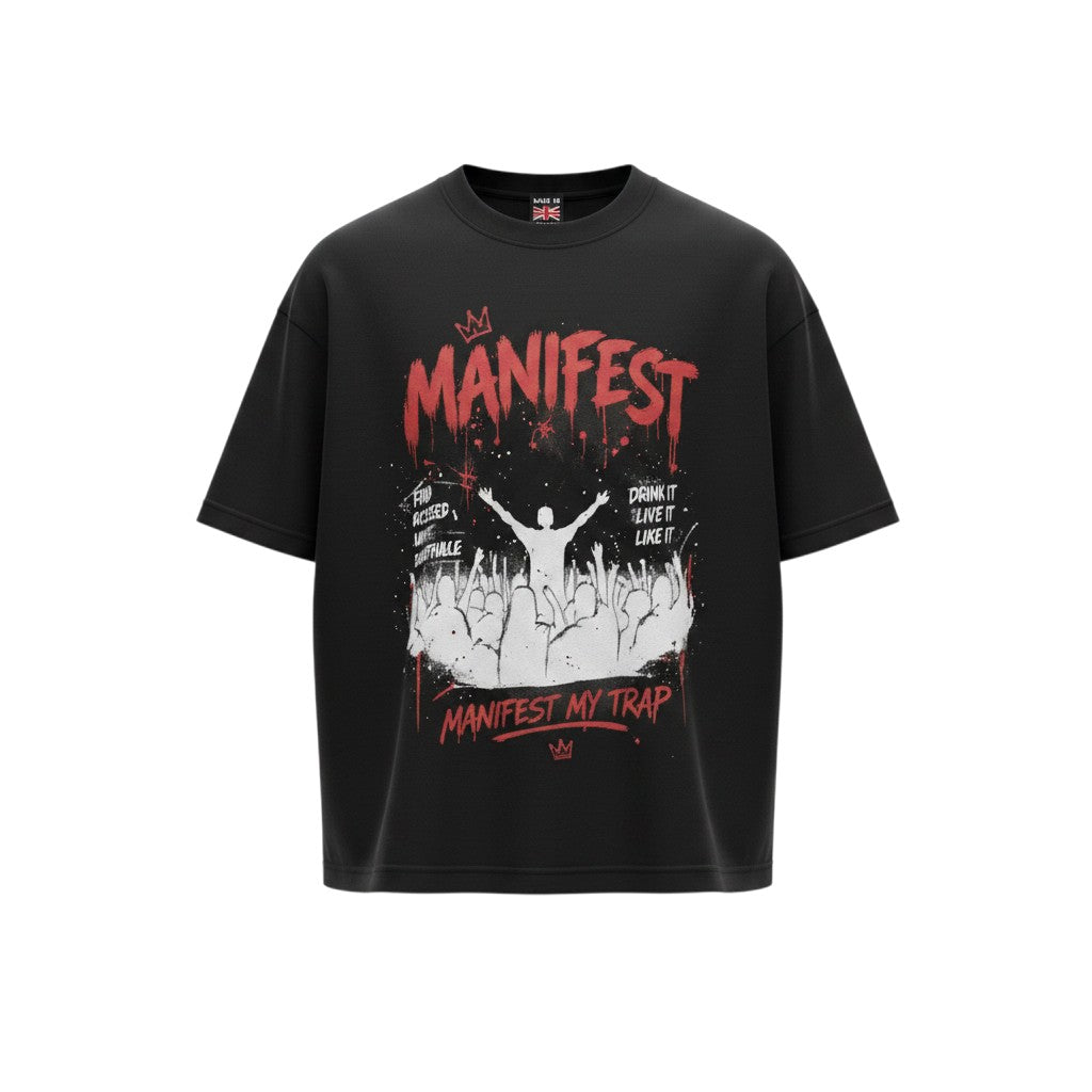 Men's Black Manifest Graphic Oversized T-Shirt