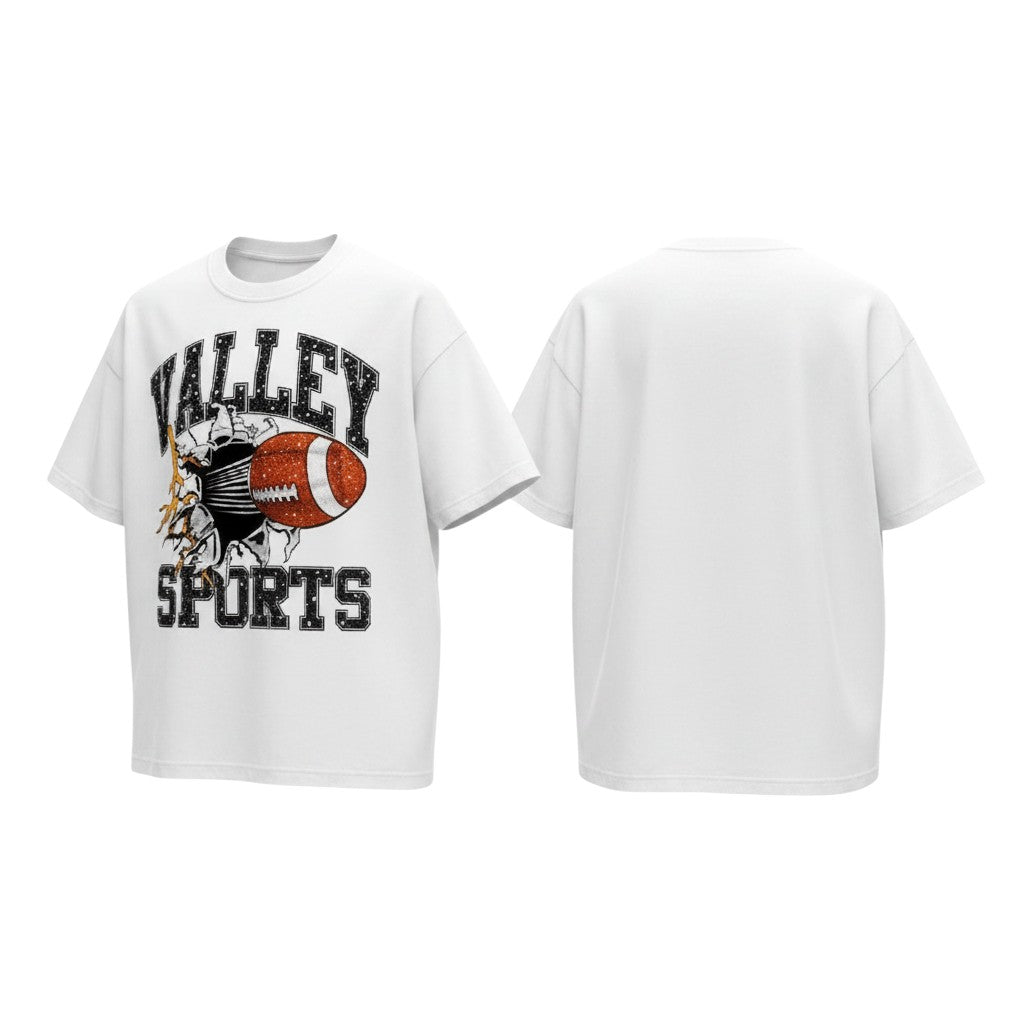 Men's White Valley Sports Varsity Football Graphic Oversized Tee
