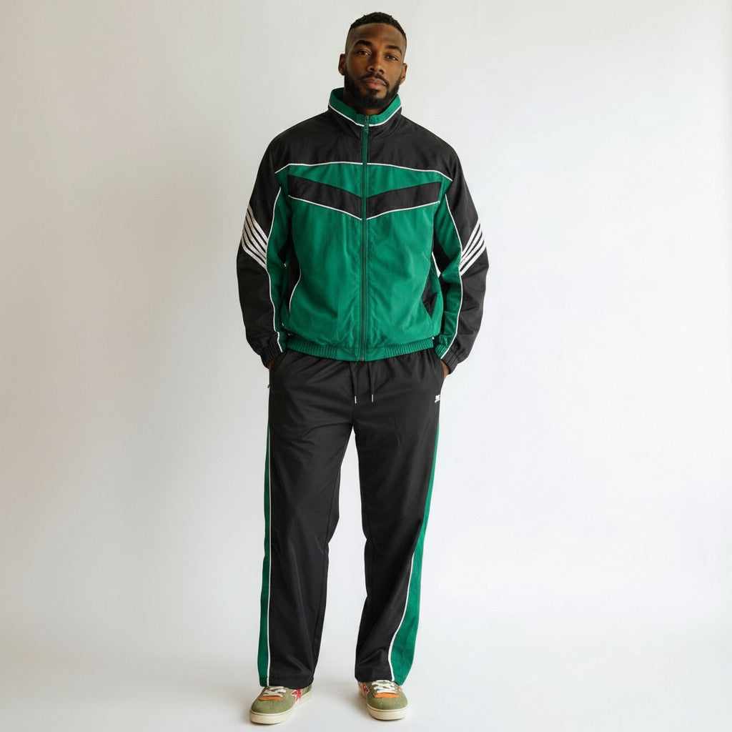 Men's Two-Piece Tracksuit Set - Green & Black