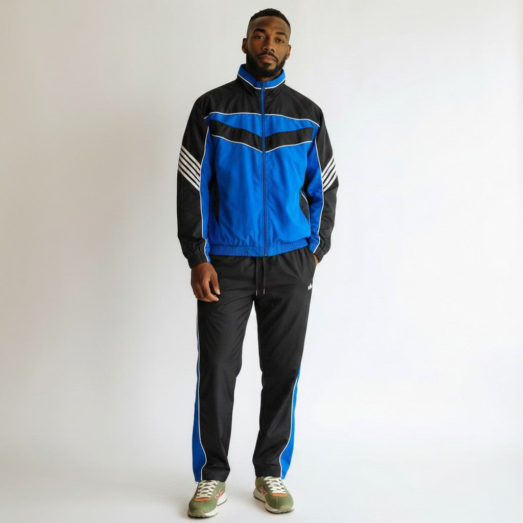 Men's Two-Piece Tracksuit Set - Blue & Black