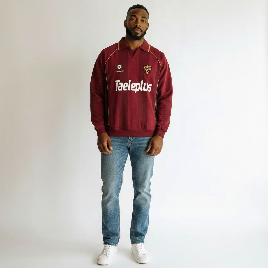 Men's Retro Collared Sweatshirt - Burgundy