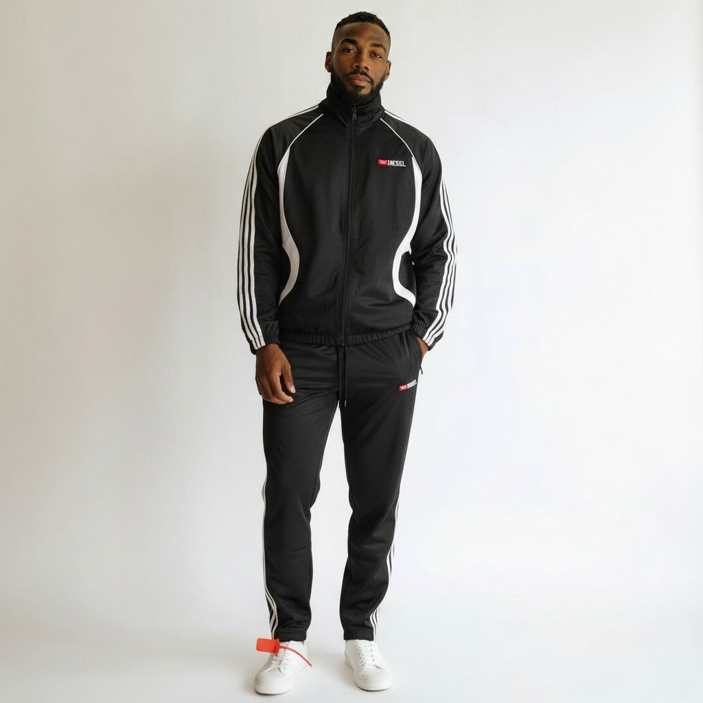 Men's Two-Piece Tracksuit Set - Black & White