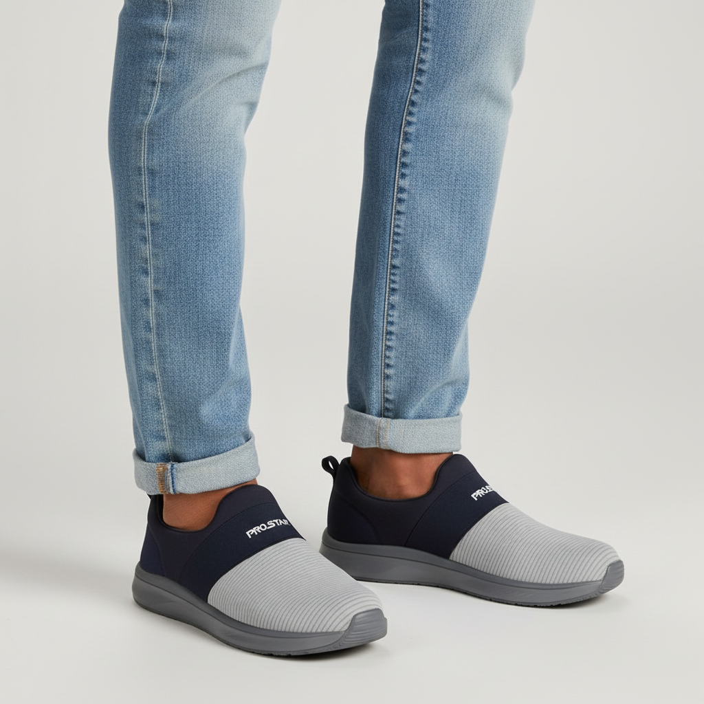 Men's Light Grey Ribbed Knit Slip-On Running Shoe