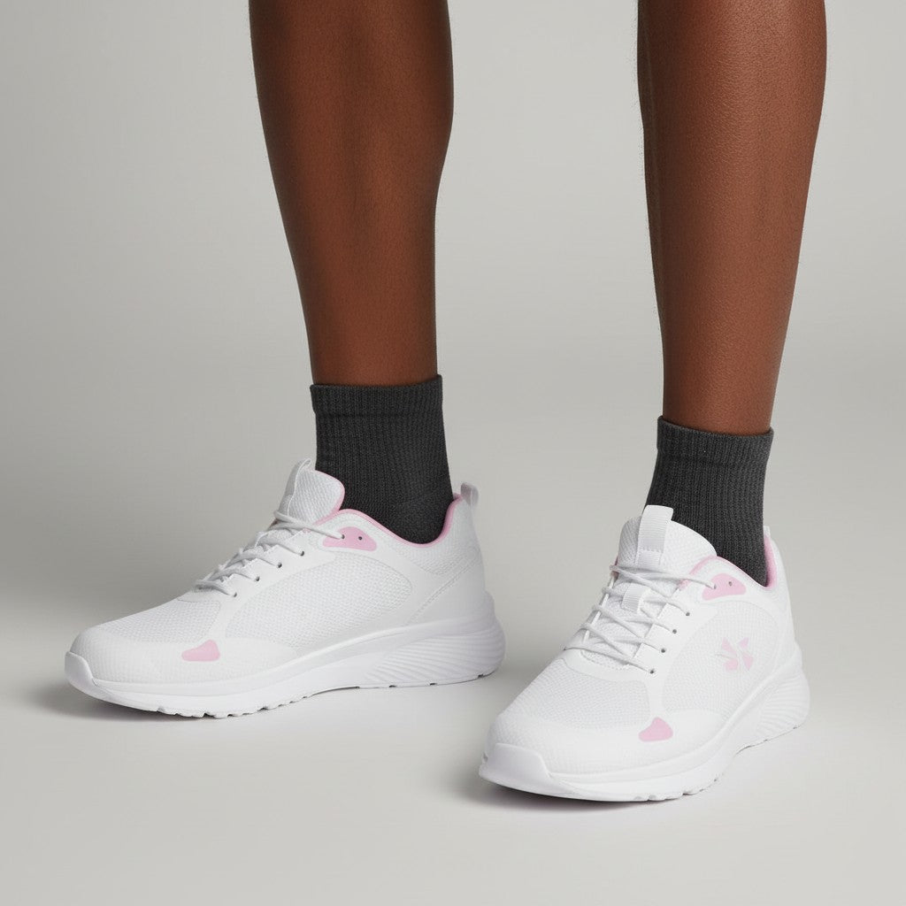 Women's White & Pink Mesh Lace-Up Running Sneaker