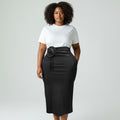 Women's Black Rosette & Crystal Fringe High-Waist Midi Pencil Skirt