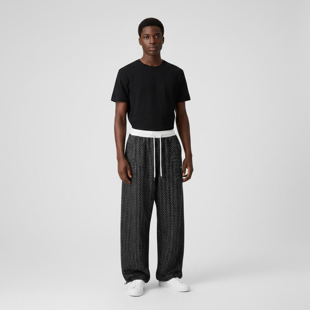 Unisex Sparkle Dot Cross Embroidery Balloon Wide-Leg Jogger Pants