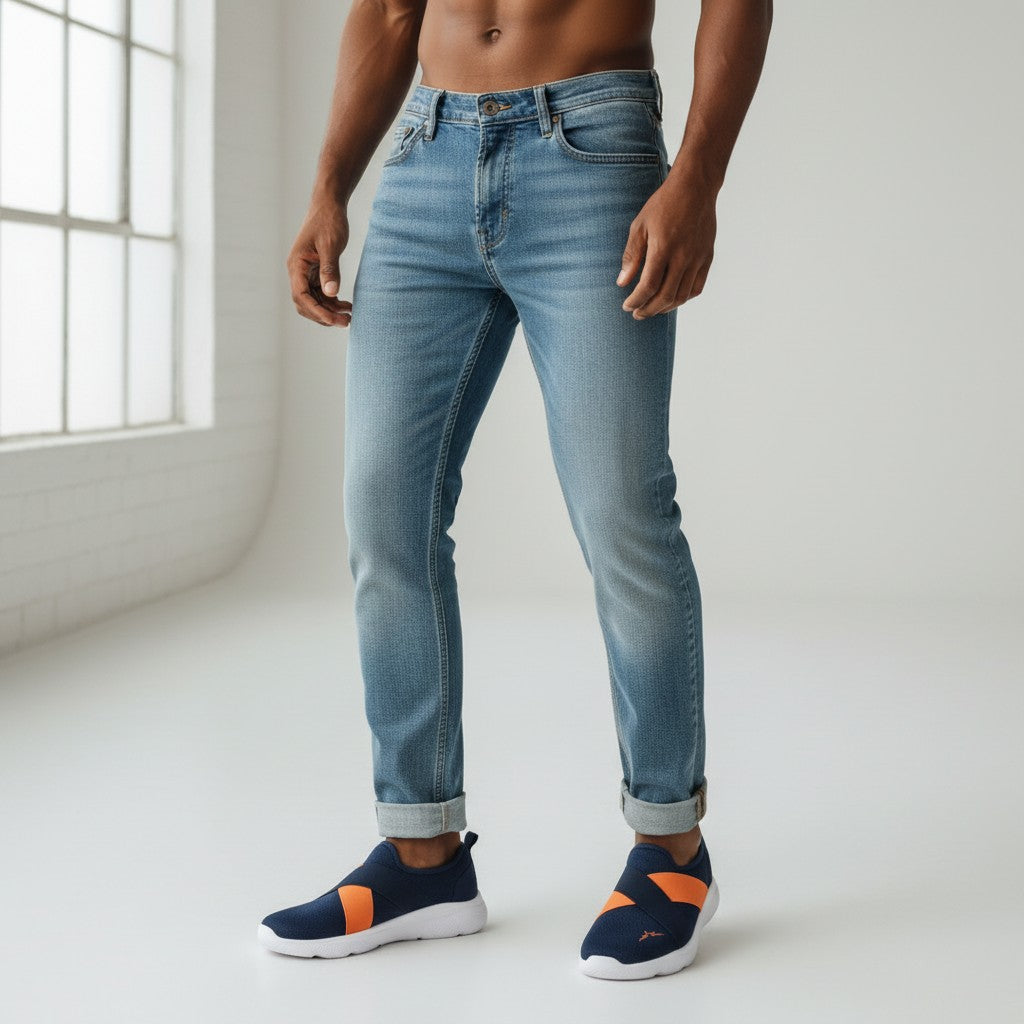 Navy Blue & Orange Cross-Strap Slip-On Sneaker