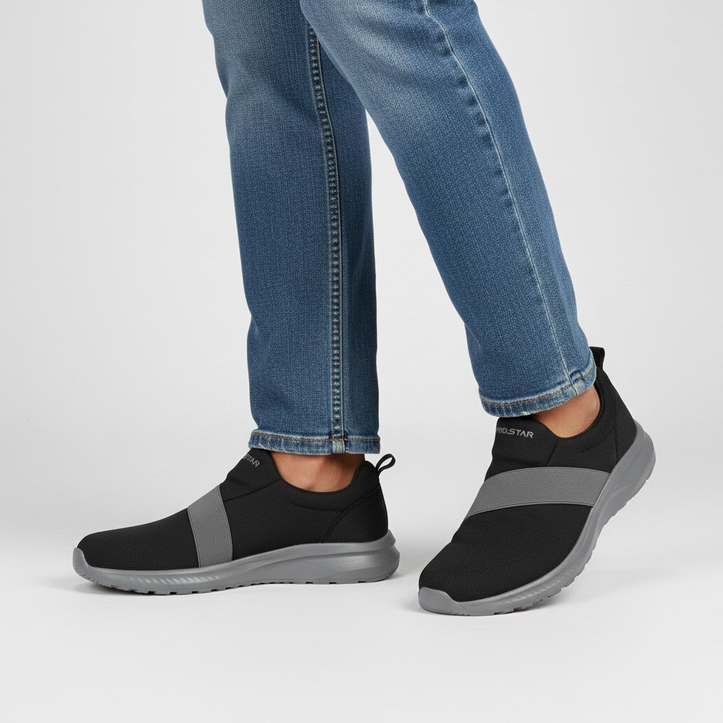 Men's All-Black Elastic Strap Slip-On Sneaker