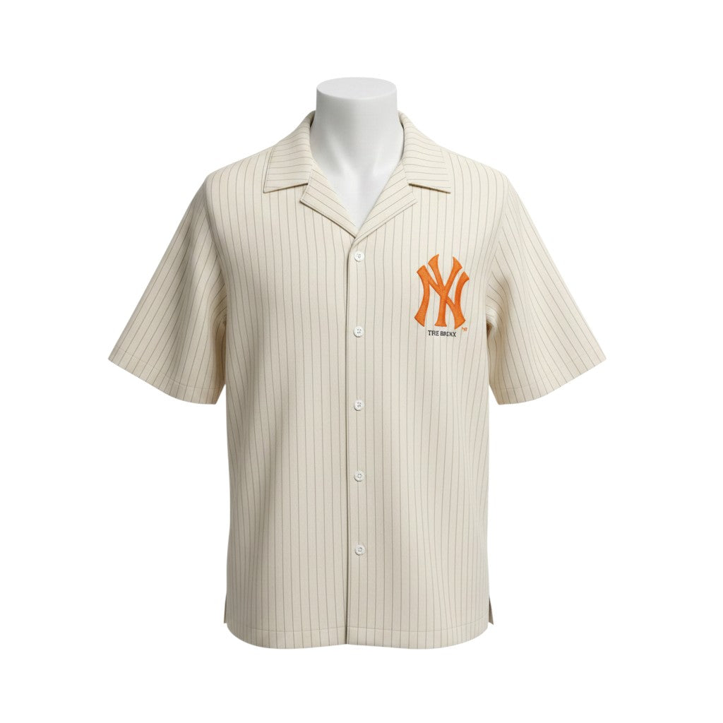 Men's Cream Pinstripe Camp Collar Shirt