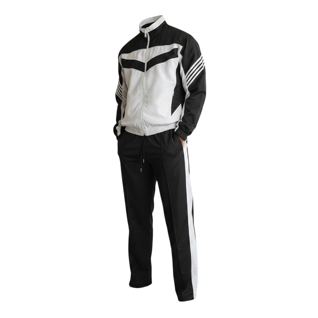 Men's Two-Piece Tracksuit Set - White & Black