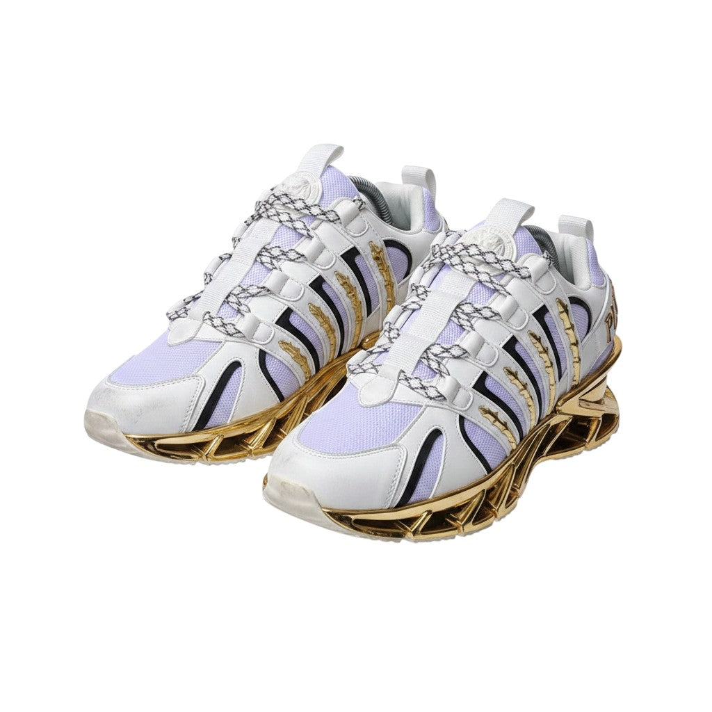 Men's White & Gold Metallic Sculptural Chunky Sneakers