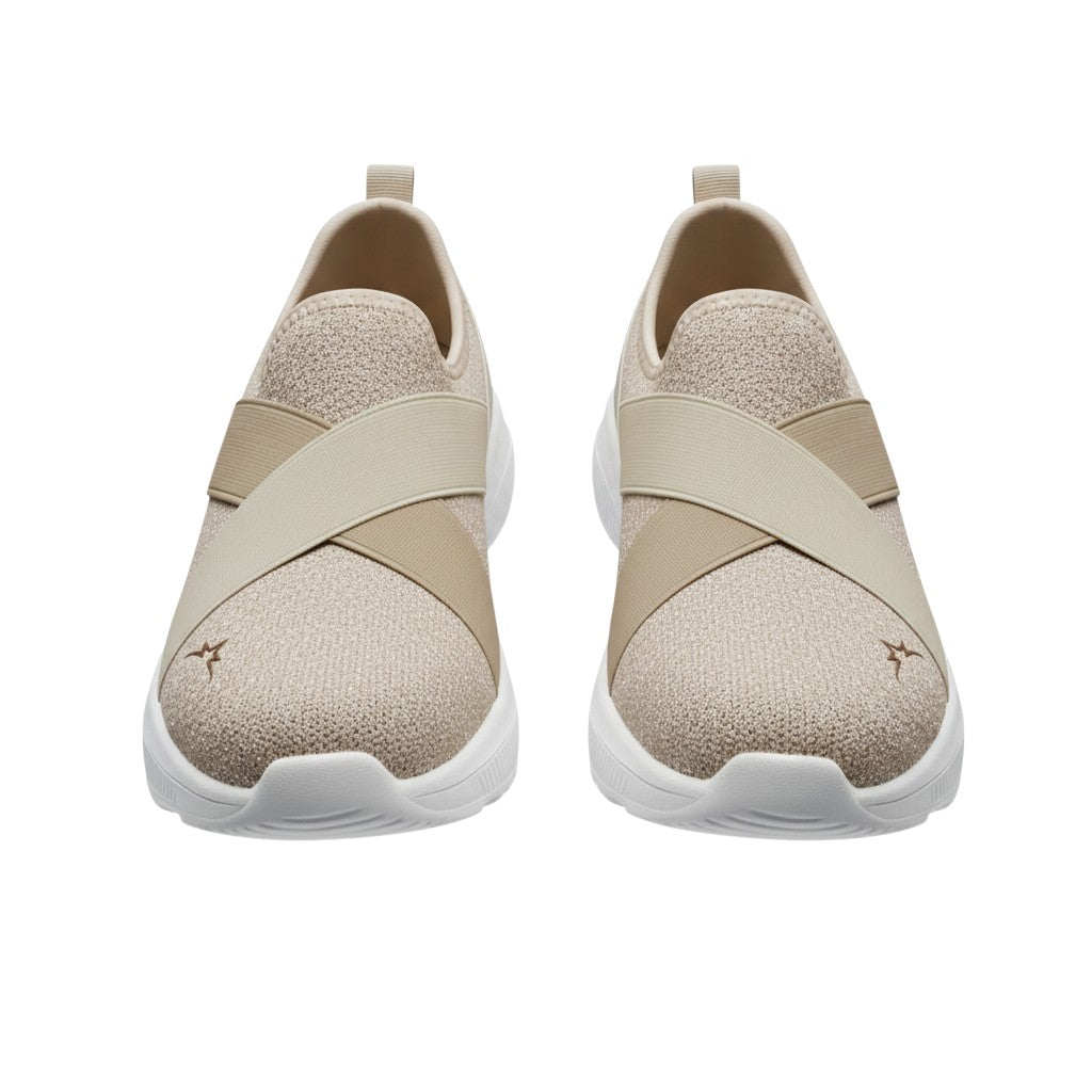 Women's Champagne Gold Glitter Cross-Strap Slip-On Sneaker