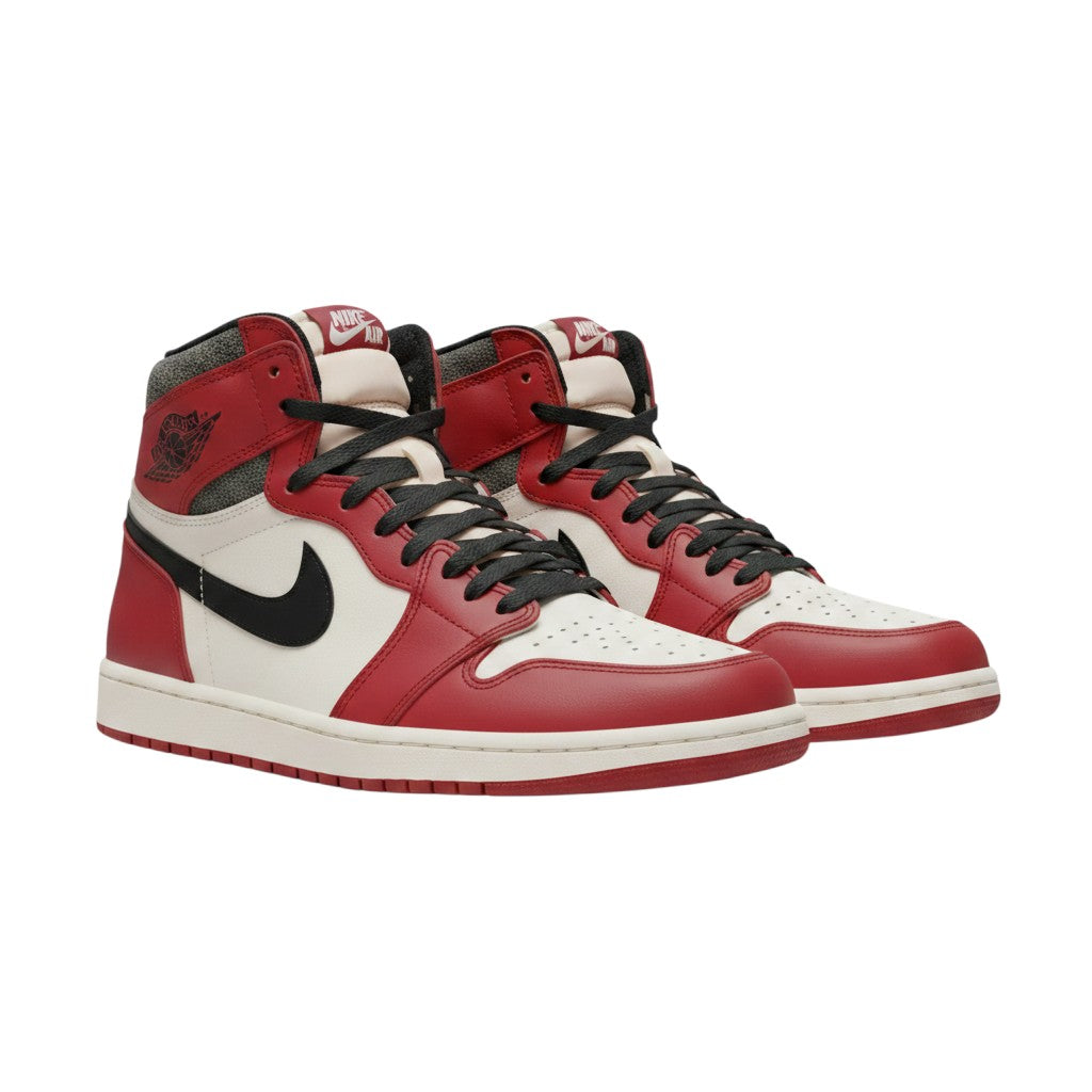 Men's Red & White High-Top Leather Sneakers with Black Swoosh