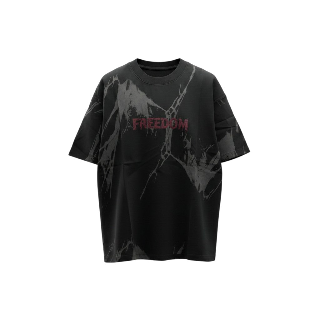 Men's Black Freedom Graphic Tree Print Oversized Tee